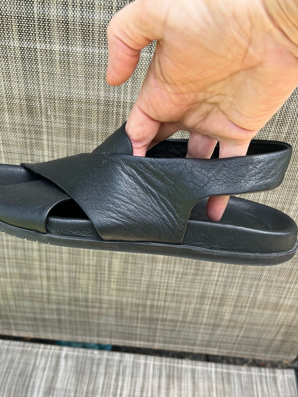 Marcella NYC Heidi Black Leather Cross-Band Slingback Sandals - Picture 8 of 11